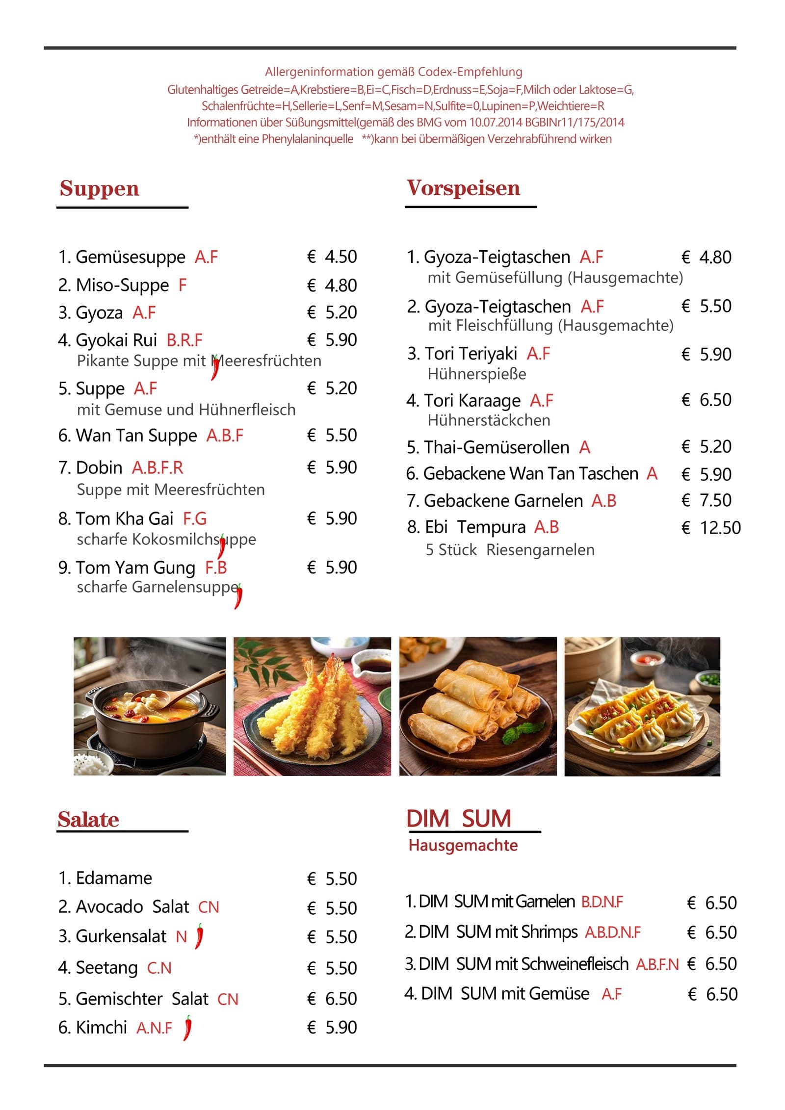 Speisekarte – Suppen und Vorspeisen